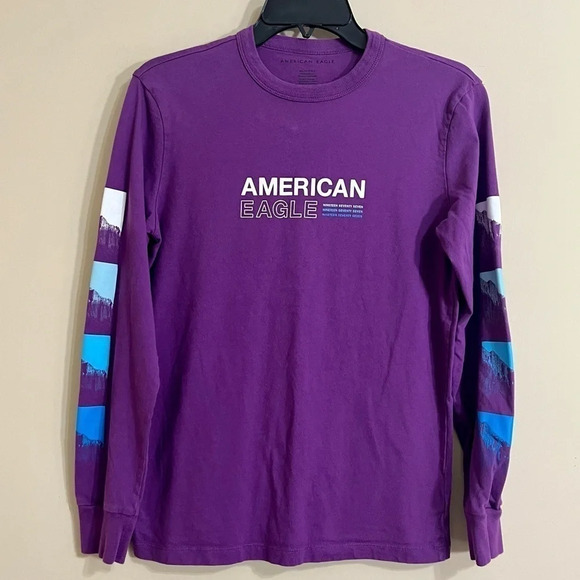 AMERICAN EAGLE Streetwear Purple‎ and Blue Mountain Graphic Long Sleeve Size XS - Picture 2 of 9